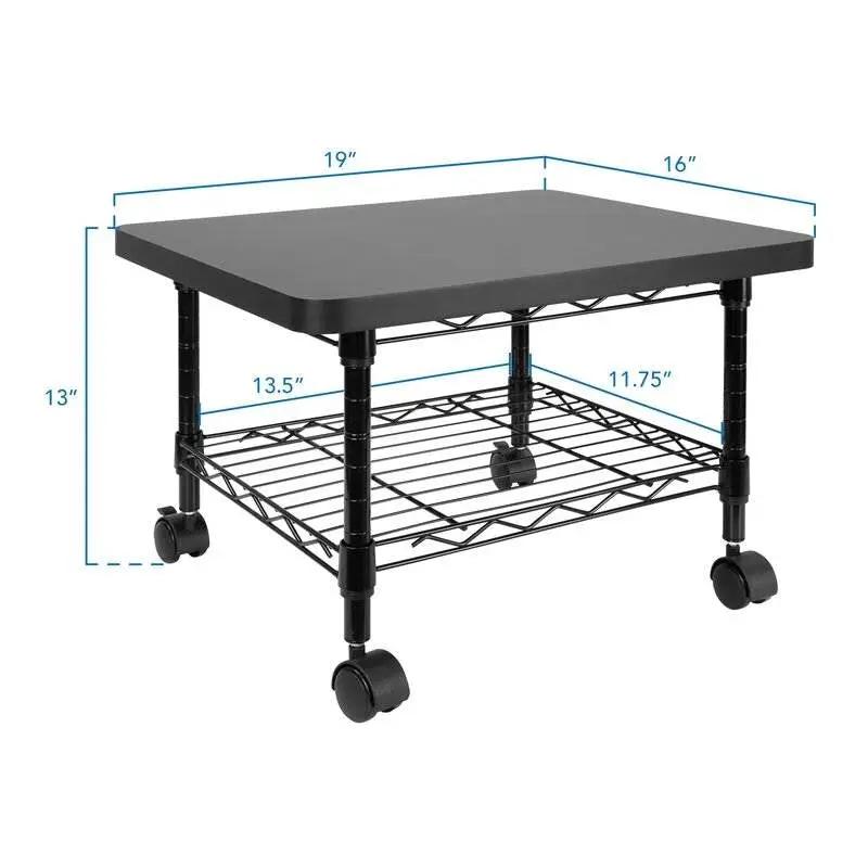 Multipurpose Black Metal 2-Tier Mobile Under Desk Printer Stand Cart w/ Casters by HomePacific
