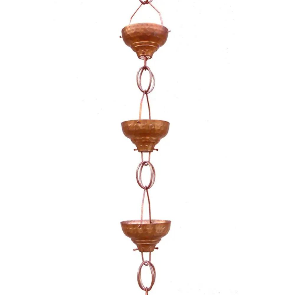 Pure Copper 8.5-Ft Rain Chain with 13 Hammered Funnel Shape Cups by HomePacific
