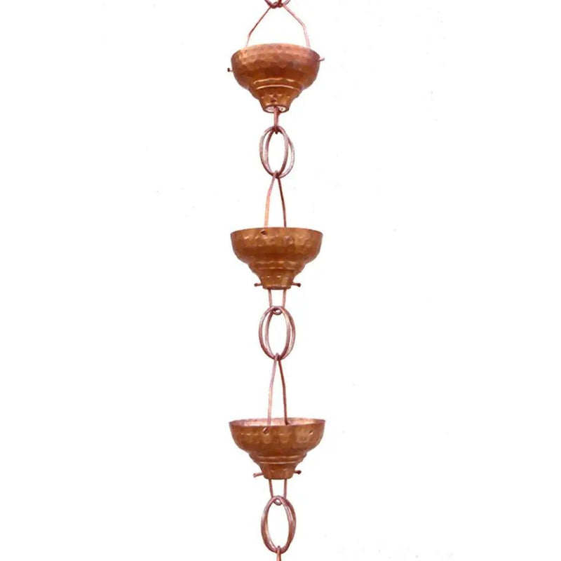 Pure Copper 8.5-Ft Rain Chain with 13 Hammered Funnel Shape Cups by HomePacific