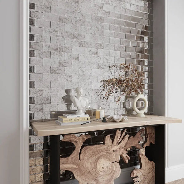 Glister Antique Silver 3x6 Polished & Beveled Mirror Glass Subway Tile (40 pack, 5 sq ft/case), photo 2 of 4