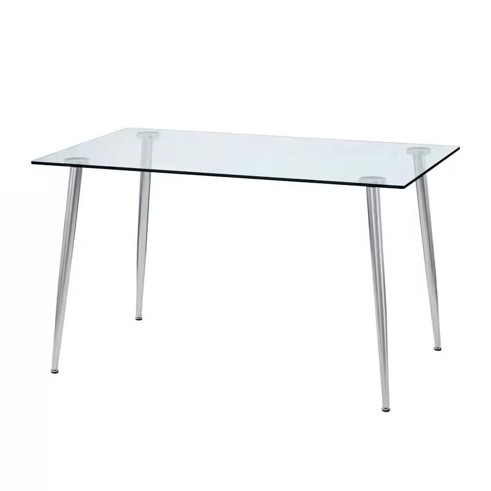 Modern 51-inch x 30-inch Glass Top Dining Table with Silver Metal Legs by HomePacific