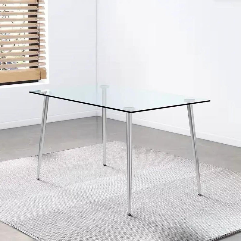 Modern 51-inch x 30-inch Glass Top Dining Table with Silver Metal Legs by HomePacific