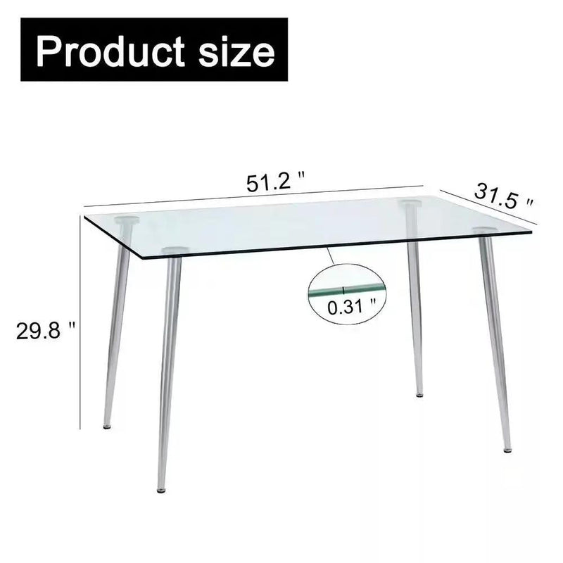 Modern 51-inch x 30-inch Glass Top Dining Table with Silver Metal Legs by HomePacific
