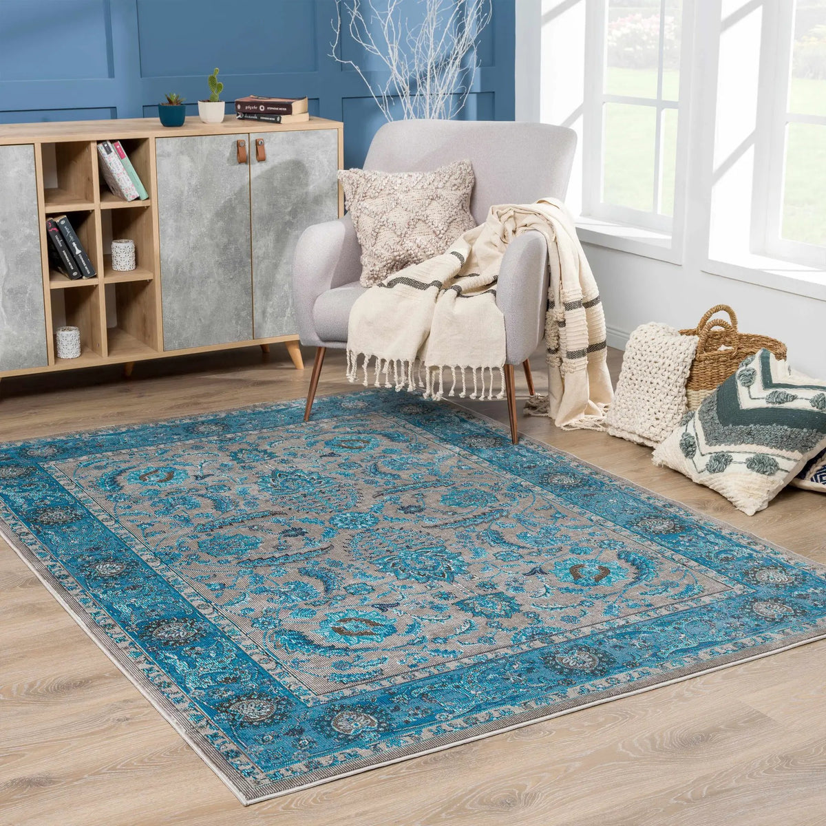 Mardina Turquoise Area Rug - Clearance, installed in a room 2