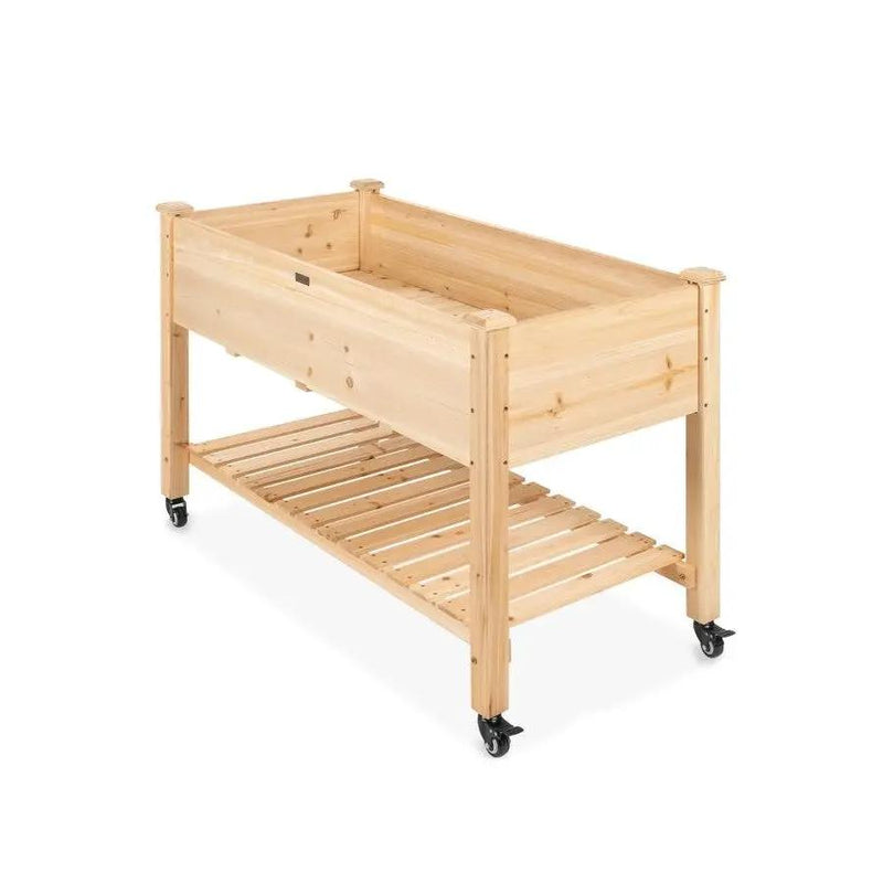 Solid Wood Locking Wheels Raised Mobile Garden Wood Planter Elevated Planter by HomePacific