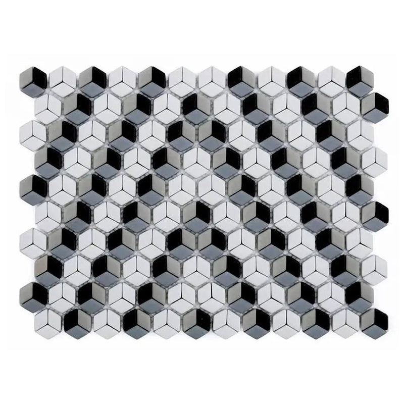 Grey White 12x14 Polished Diamond Recycled Glass Mosaic Tile (5 pack, 5.55 sq ft/case) by Apollo Tile