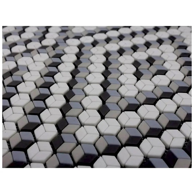 Grey White 12x14 Polished Diamond Recycled Glass Mosaic Tile (5 pack, 5.55 sq ft/case) by Apollo Tile