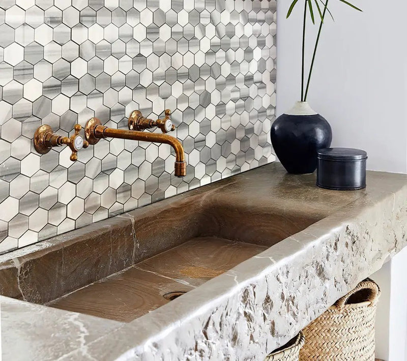 Gray 12x12 Polished Hexagon Equator Marble Mosaic Tile (5 pack, 4.83 sq ft/case) by Apollo Tile