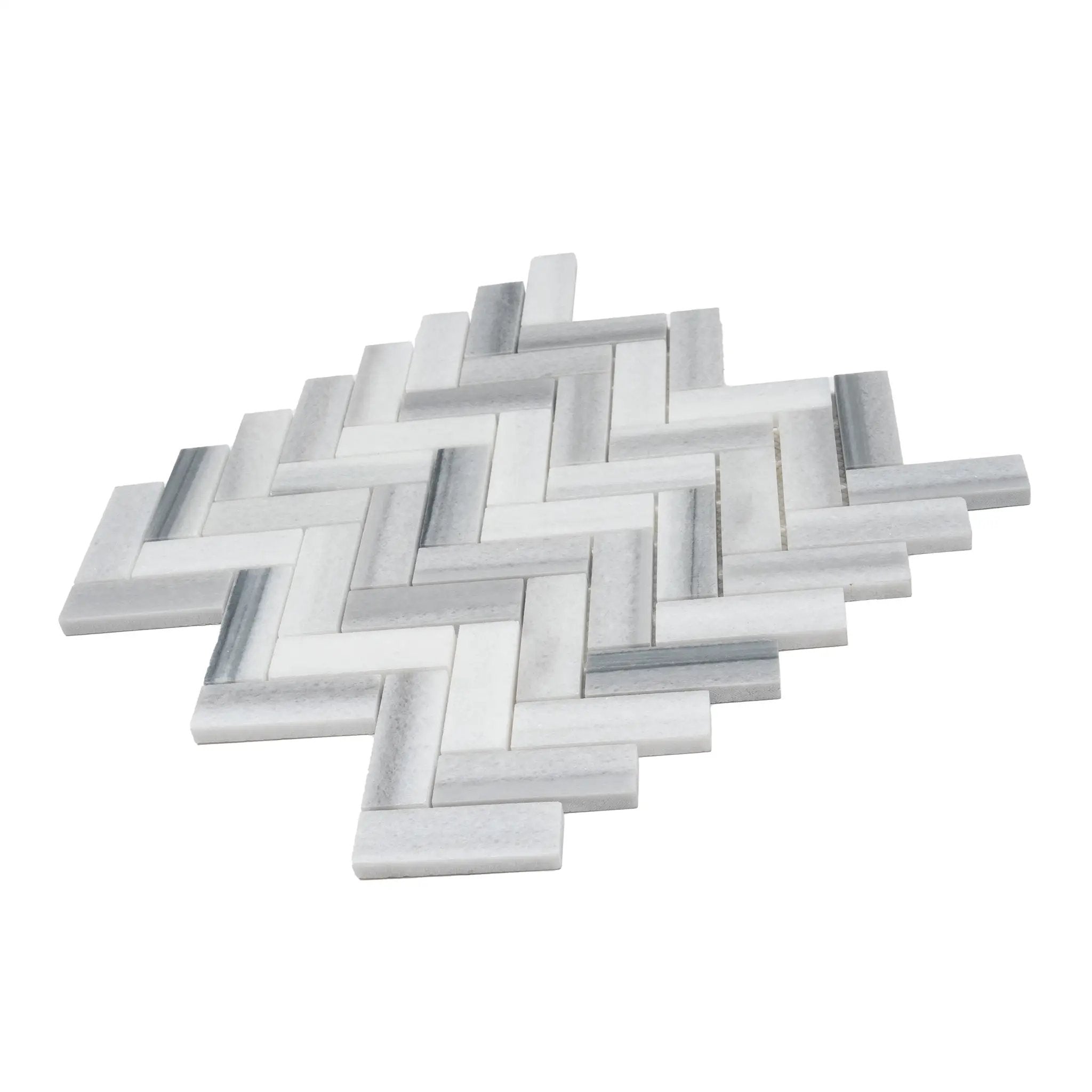 Gray 12x12 Polished Herringbone Equator Marble Mosaic Tile (5 pack, 5.29 sq ft/case) by Apollo Tile