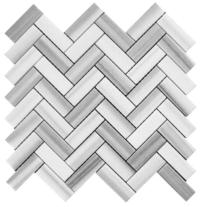 Gray 12x12 Polished Herringbone Equator Marble Mosaic Tile (5 pack, 5.29 sq ft/case) by Apollo Tile