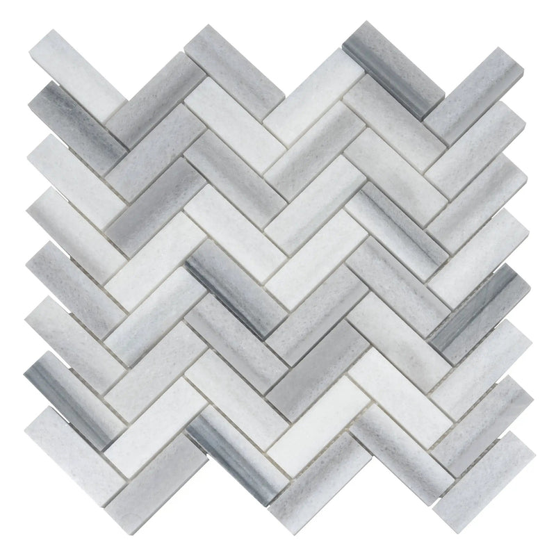 Gray 12x12 Polished Herringbone Equator Marble Mosaic Tile (5 pack, 5.29 sq ft/case) by Apollo Tile