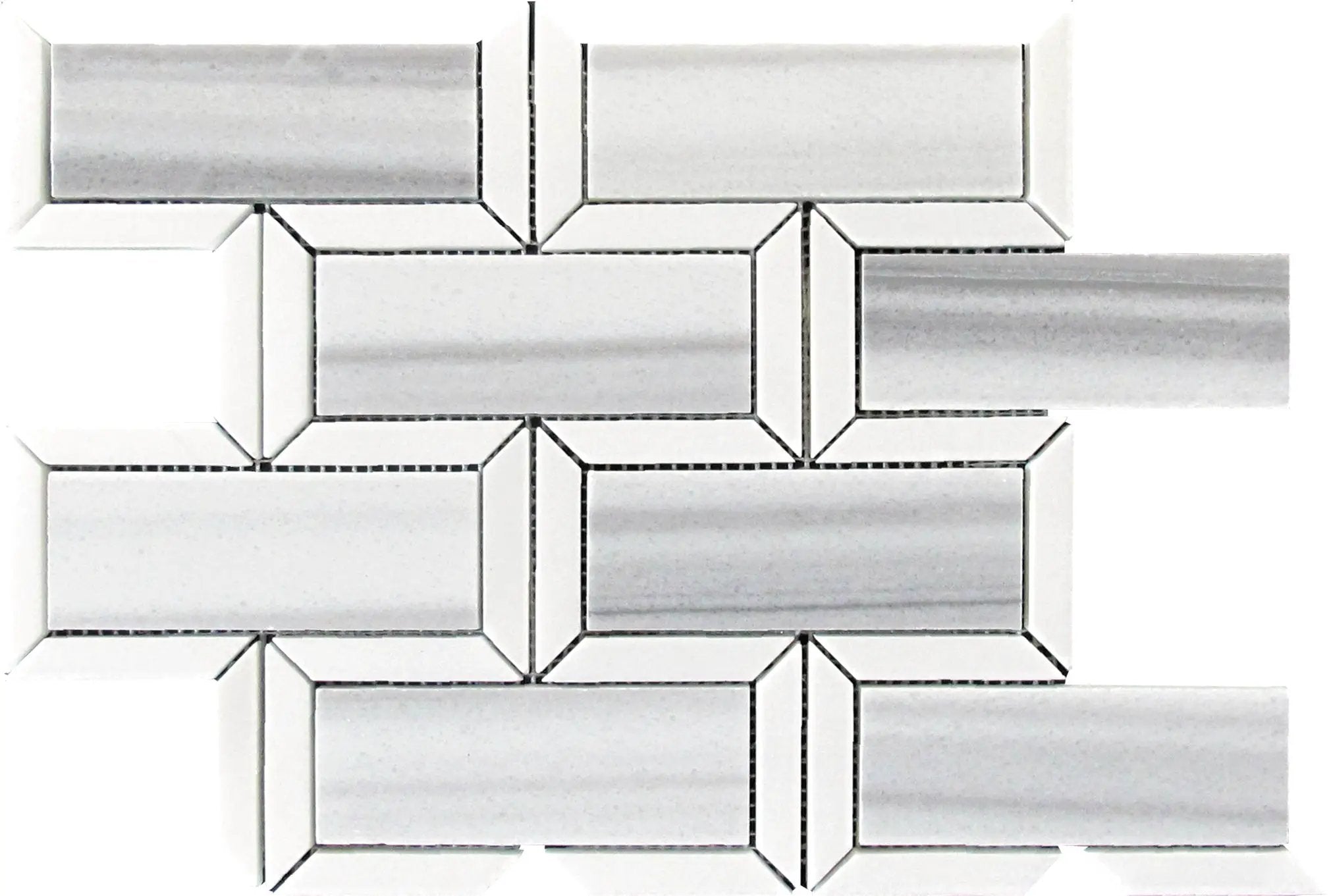 White Gray 10x12 Polished Brick Equator Thassos Marble Mosaic Tile (5 pack, 4.04 sq ft/case) by Apollo Tile