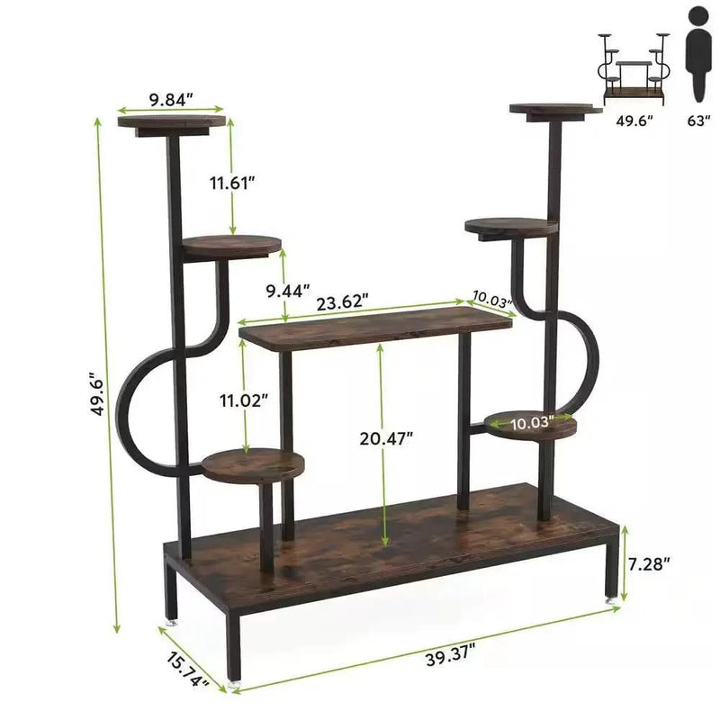 Modern Industrial Metal Wood Stepped Shelf Bookcase Plant Stand Shelving Unit by HomePacific