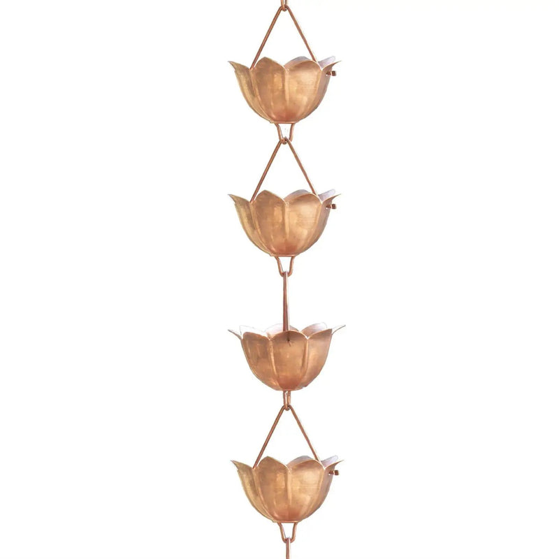 Lotus Flower 8.5-Ft Pure Copper Rain Chain for Rainwater Downspout by HomePacific