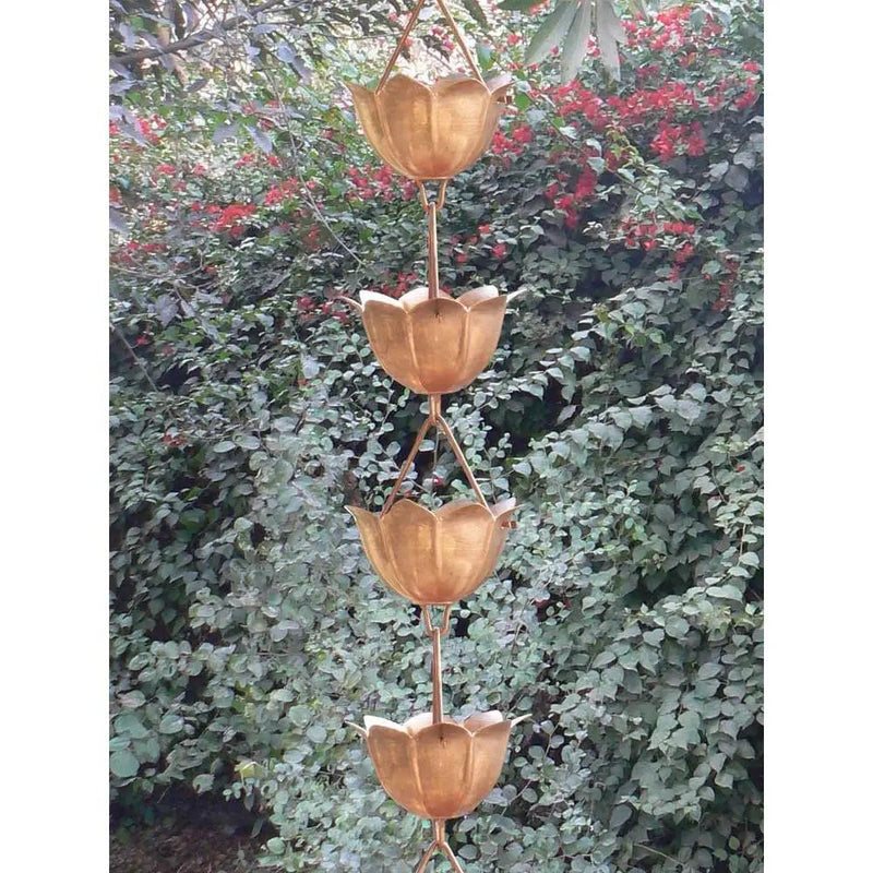 Lotus Flower 8.5-Ft Pure Copper Rain Chain for Rainwater Downspout by HomePacific
