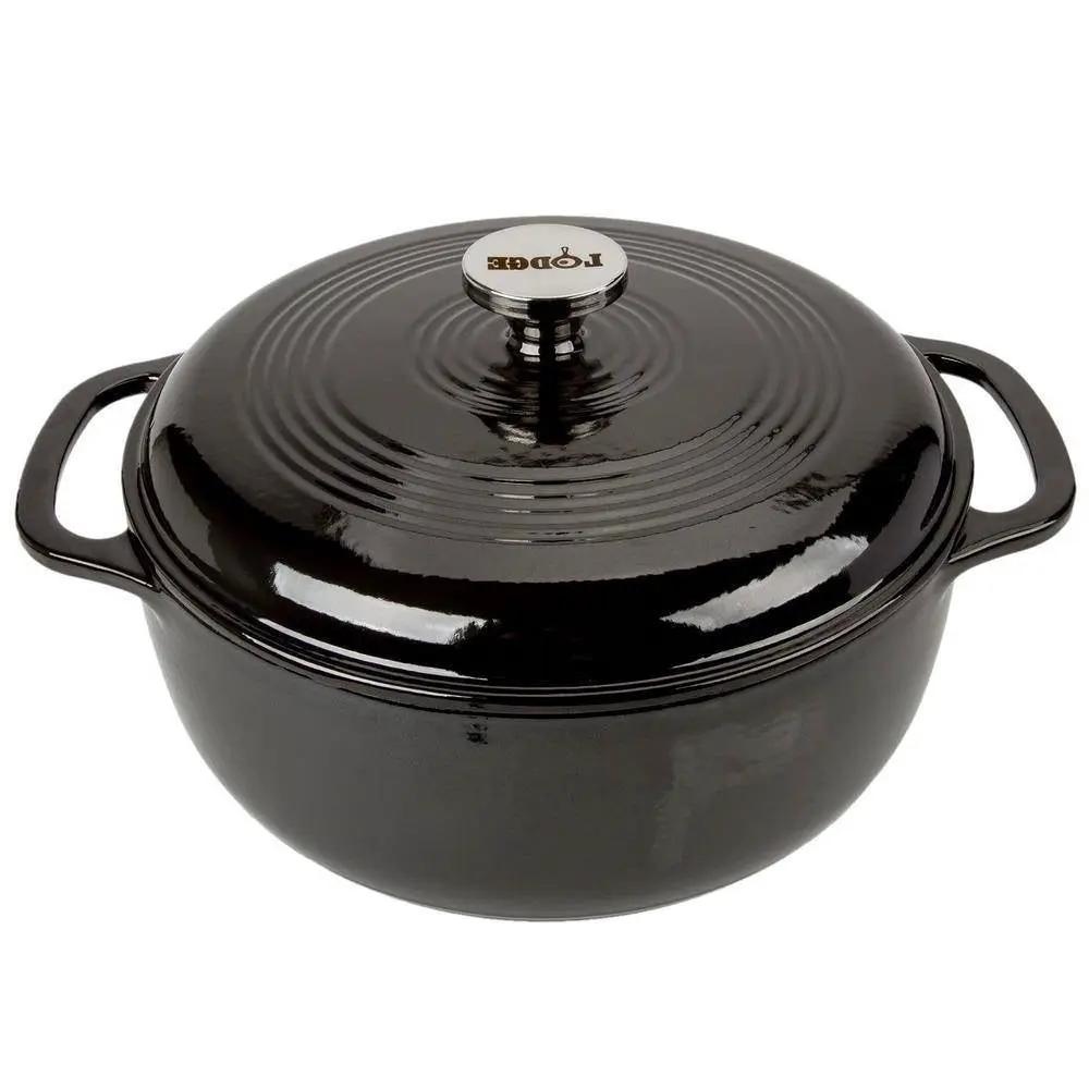 Round 6-Quart Black Enamel Cast Iron Dutch Oven with Lid by HomePacific