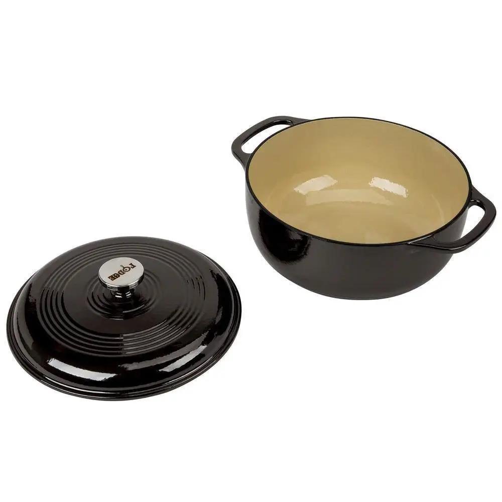Round 6-Quart Black Enamel Cast Iron Dutch Oven with Lid by HomePacific