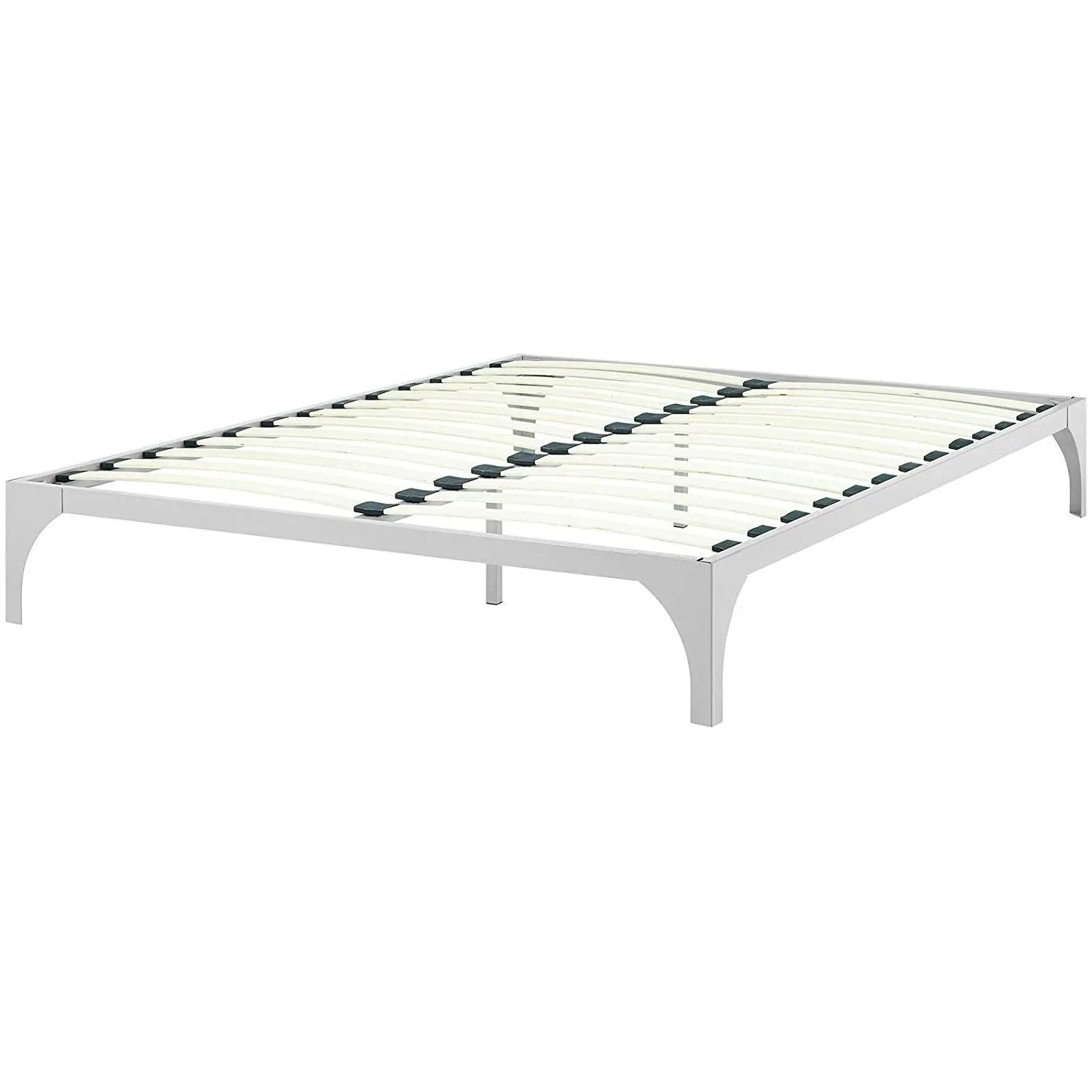King size Modern Metal Platform Bed Frame in Silver Finish with Wood Slats by HomePacific