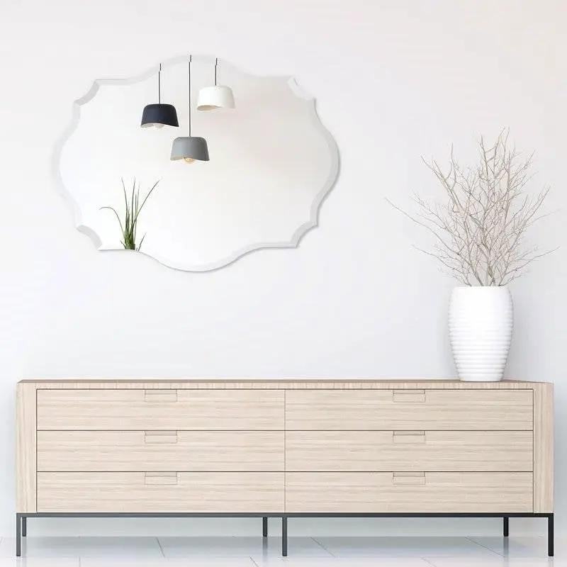 Modern Frameless 32 x 24 inch Scalloped Beveled Accent Bathroom Mirror by HomePacific