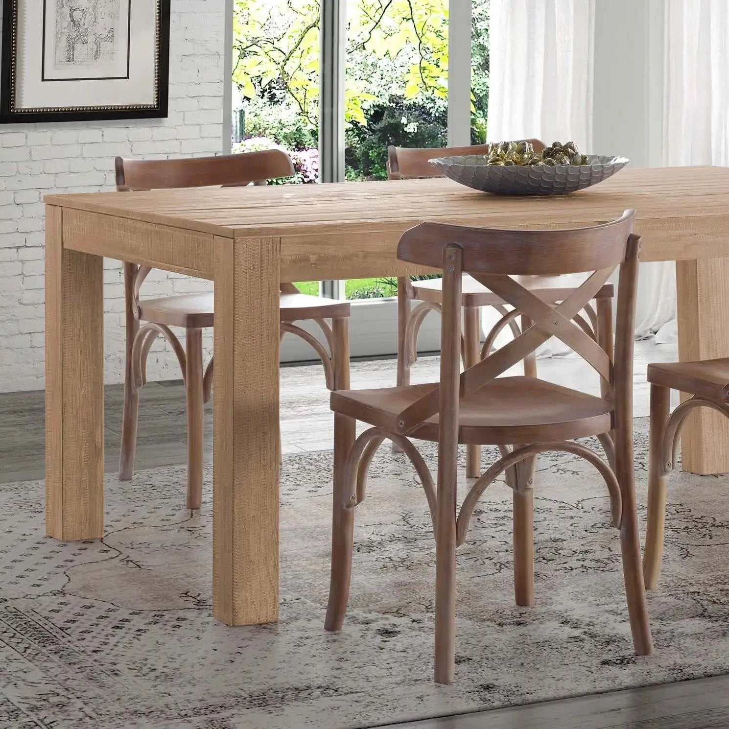 Modern Farmhouse 63-inch Solid Wood Dining Table in Rustic Light Brown Finish by HomePacific