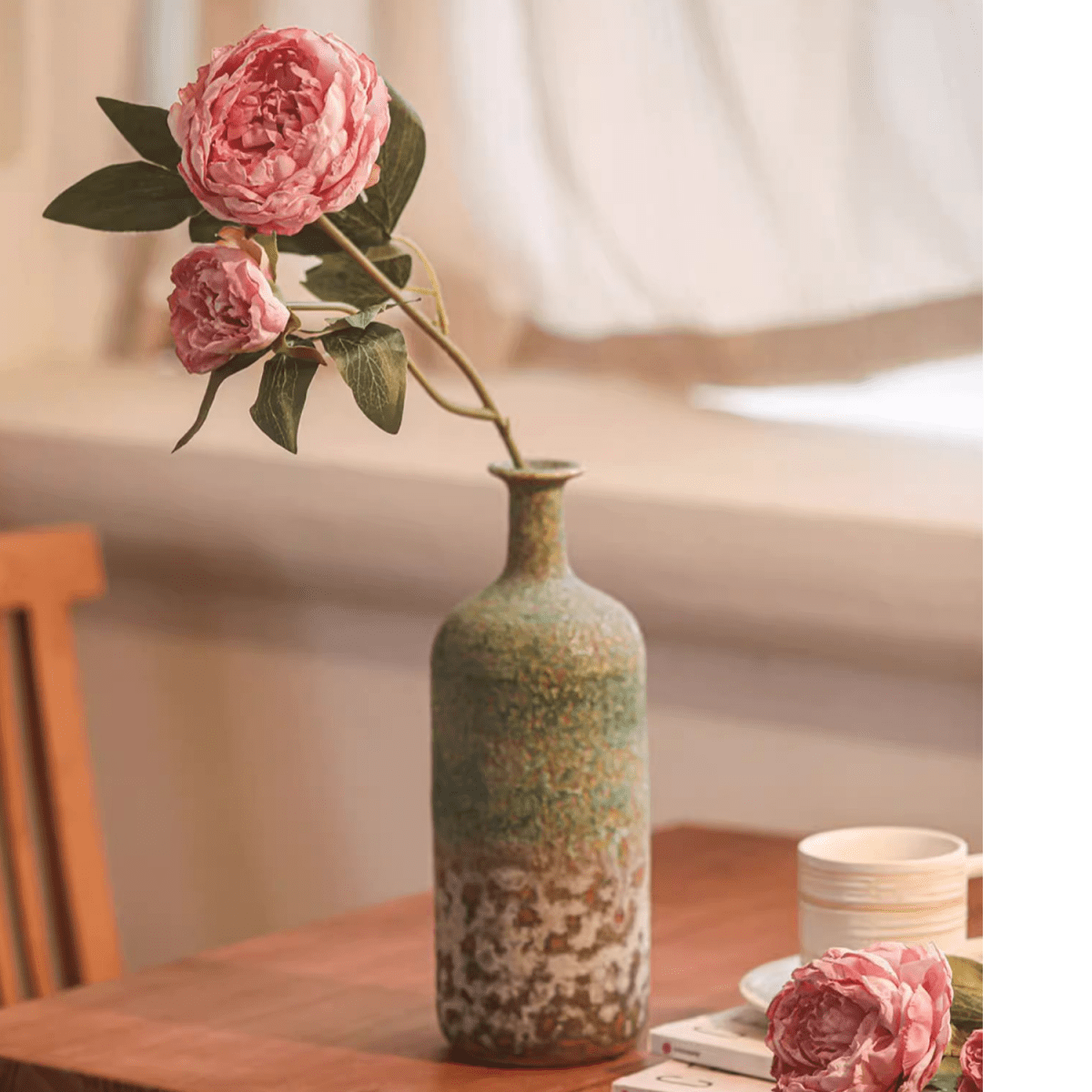 Artificial Sophia 2-Head Peony Stem 20.8" Tall by RusticReach