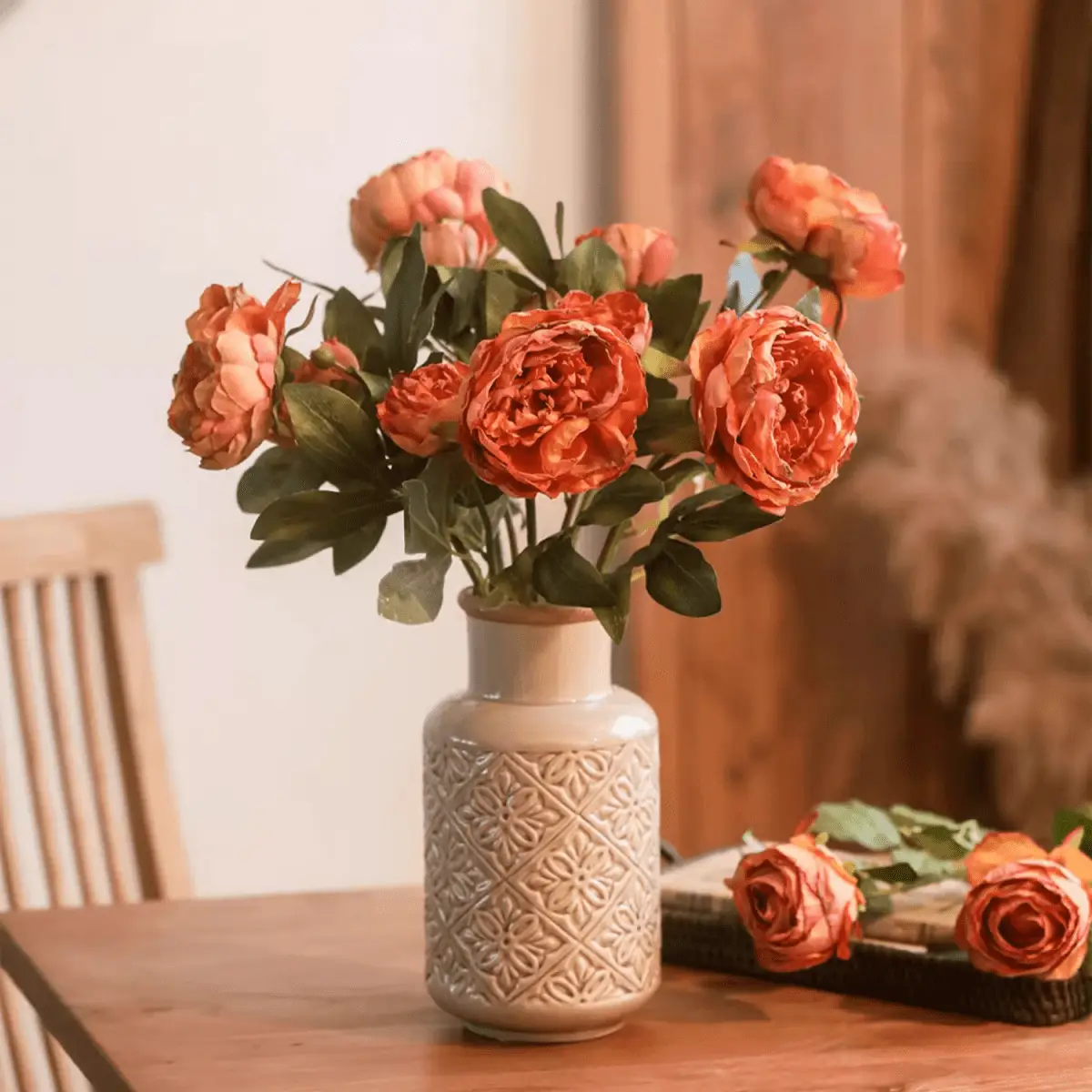 Artificial Sophia 2-Head Peony Stem 20.8" Tall by RusticReach