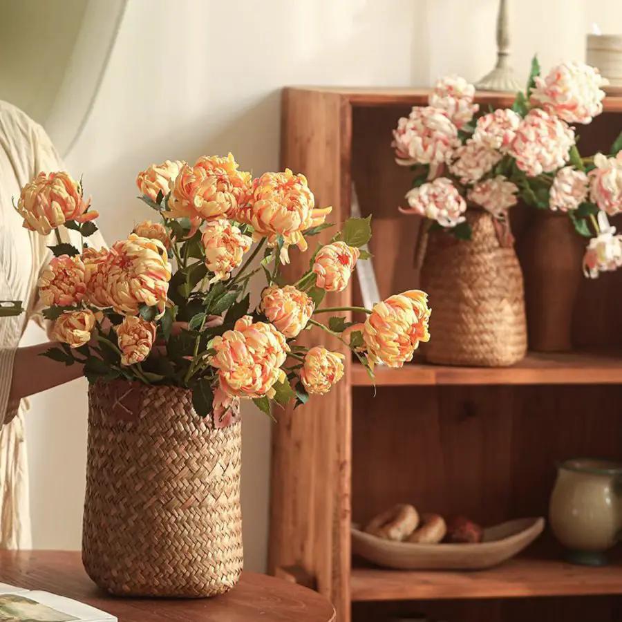 Three-Head Seattle Dahlia Flower Stem 30.7" Tall by RusticReach