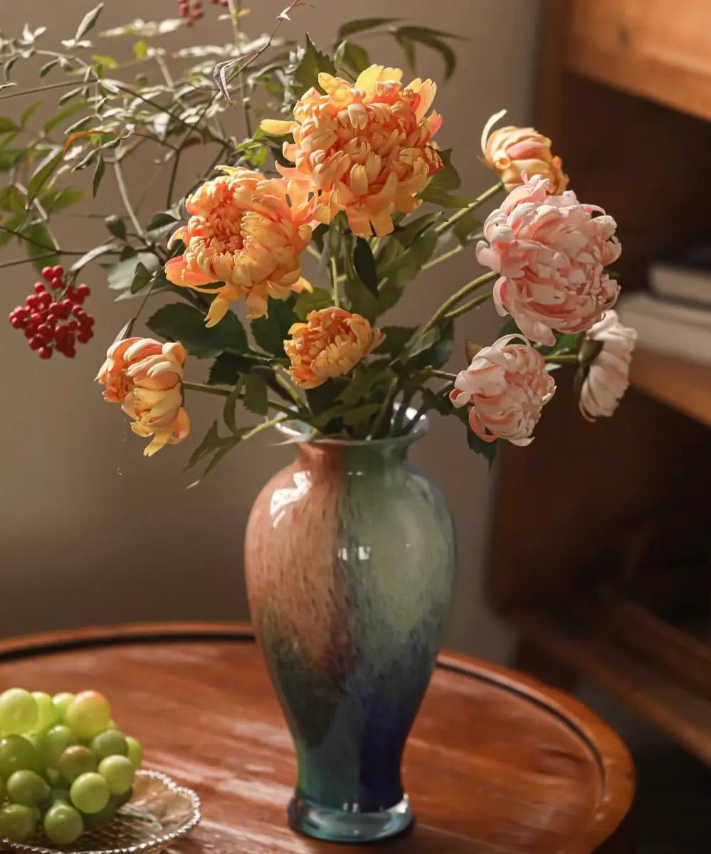 Three-Head Seattle Dahlia Flower Stem 30.7" Tall by RusticReach