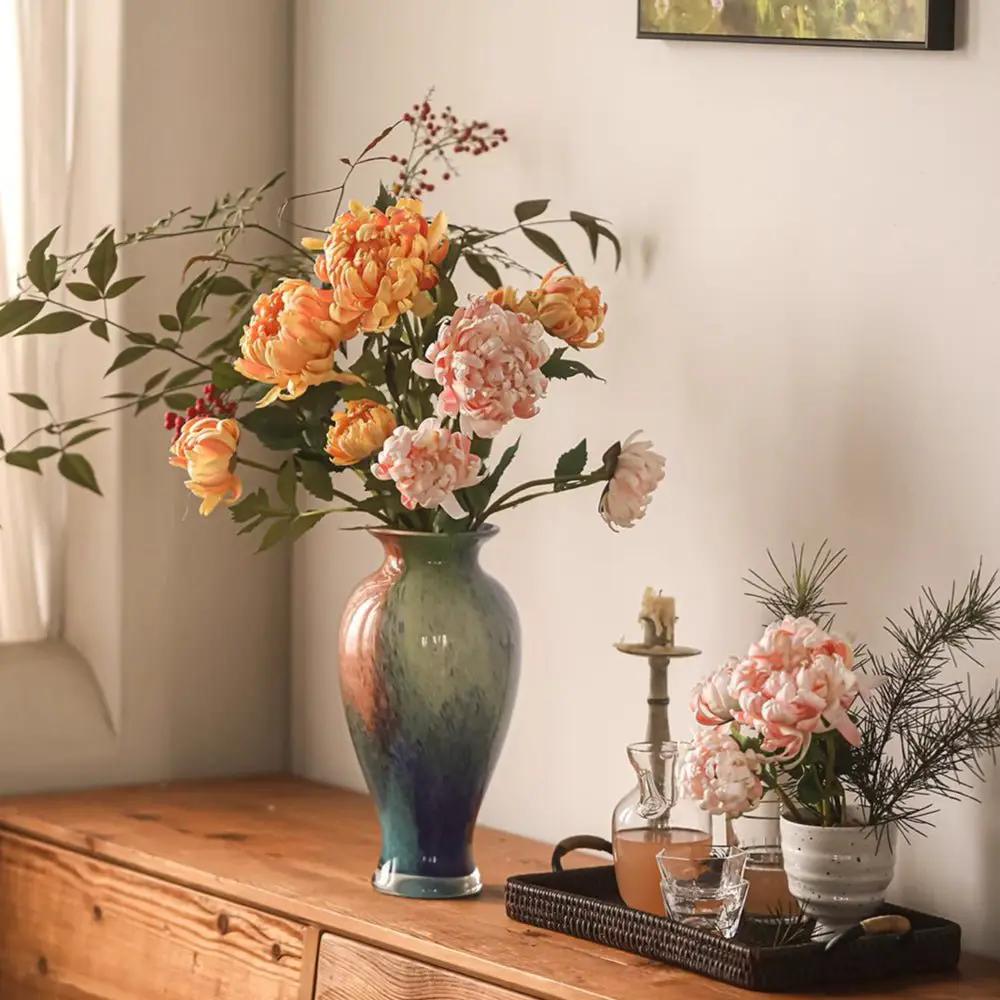 Three-Head Seattle Dahlia Flower Stem 30.7" Tall by RusticReach