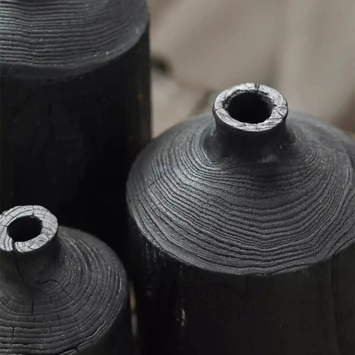 Black Wooden Vase Narrow Neck Decorative Bottle by RusticReach