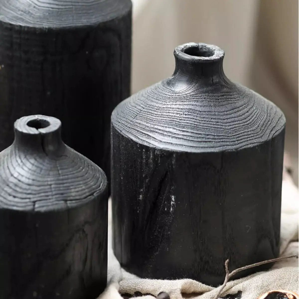 Black Wooden Vase Narrow Neck Decorative Bottle by RusticReach