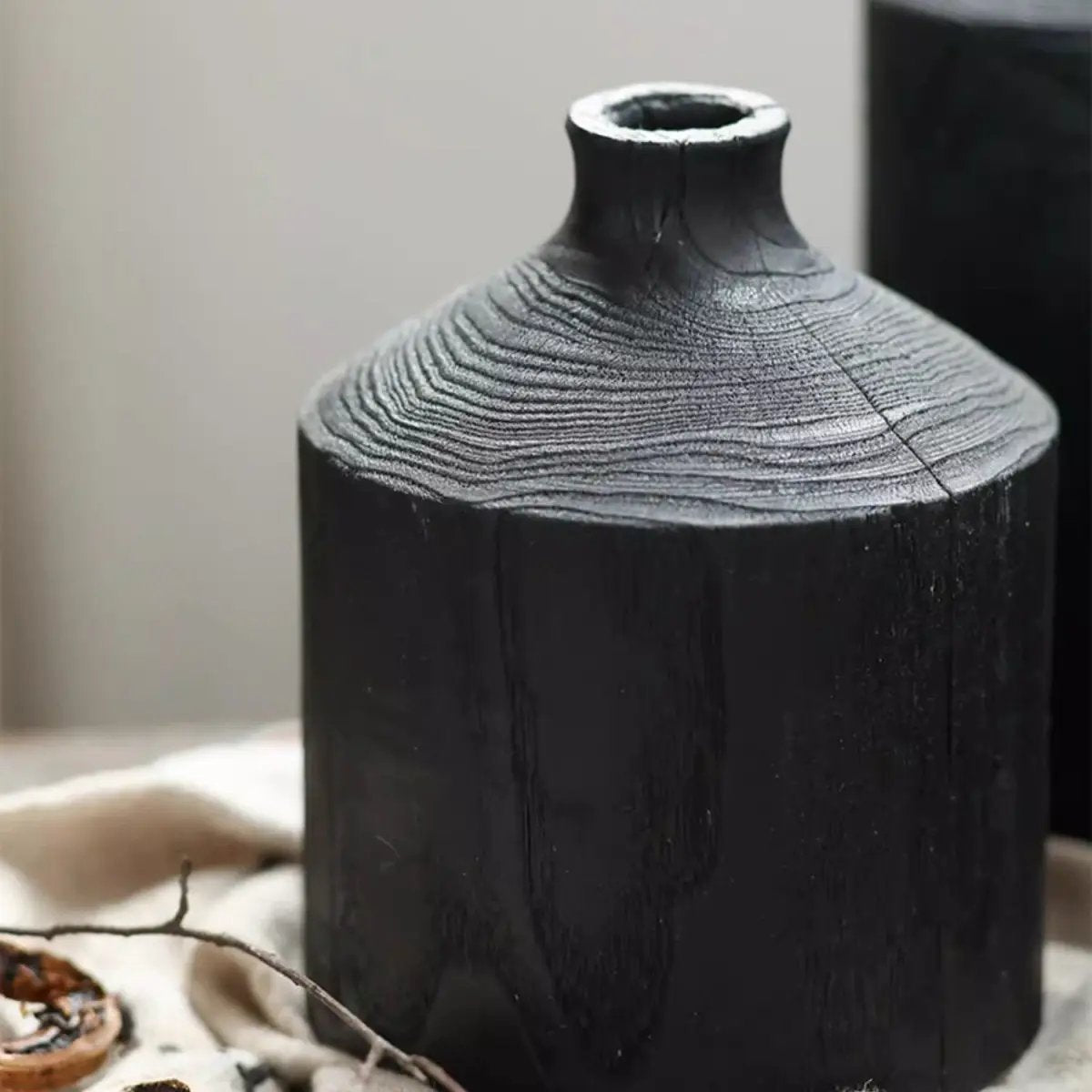 Black Wooden Vase Narrow Neck Decorative Bottle by RusticReach