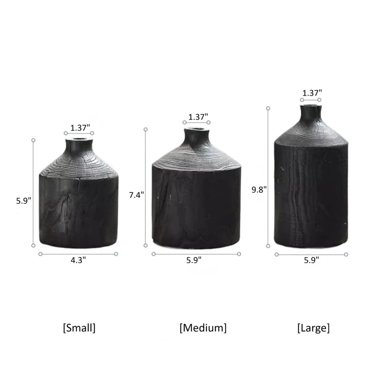 Black Wooden Vase Narrow Neck Decorative Bottle by RusticReach