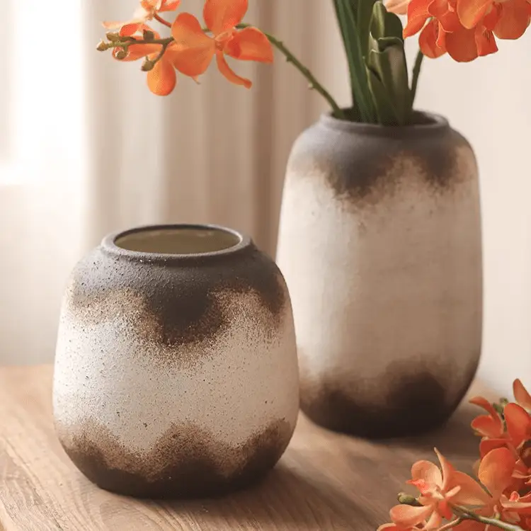 Watertight Brown Imprint Ceramic Vase by RusticReach