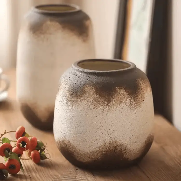 Watertight Brown Imprint Ceramic Vase by RusticReach