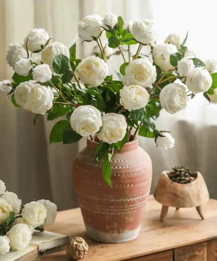 White Cabbage Rose Stem 20.8" Tall by RusticReach