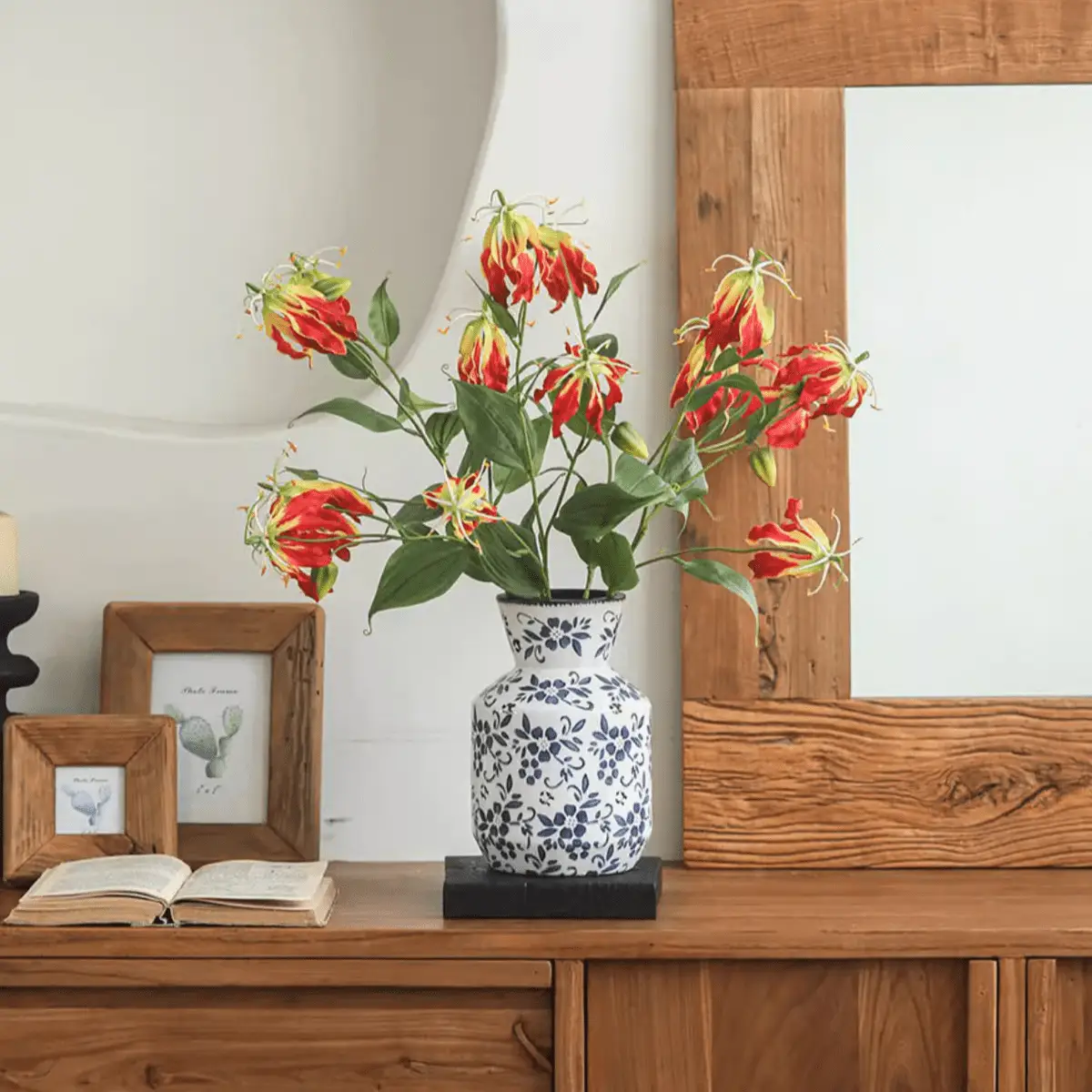 Faux Fire Lily Stem 31.9" Tall by RusticReach