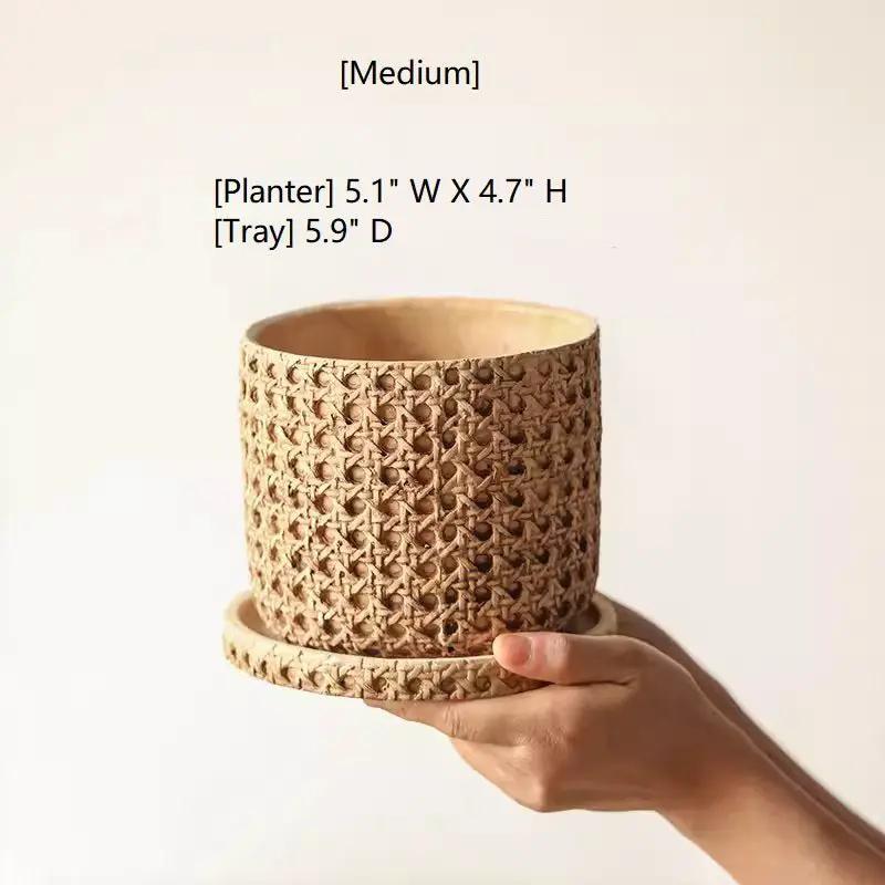 Faux Woven Grid Cement Pot by RusticReach