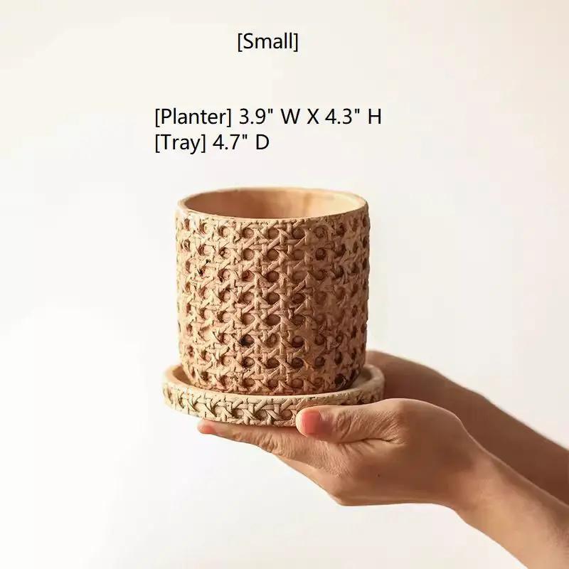 Faux Woven Grid Cement Pot by RusticReach