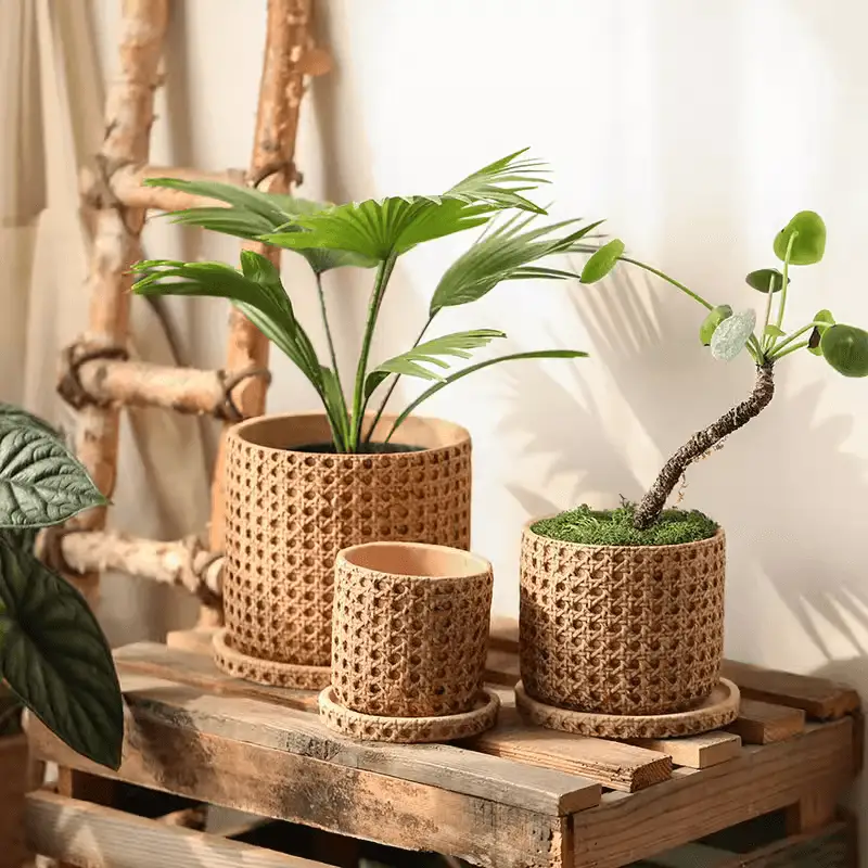 Faux Woven Grid Cement Pot by RusticReach