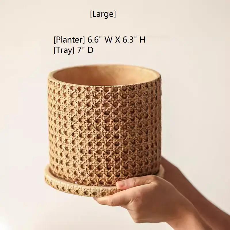 Faux Woven Grid Cement Pot by RusticReach
