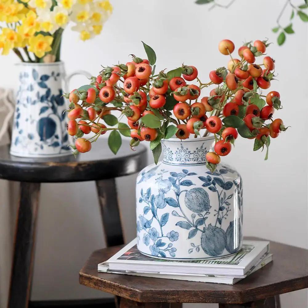 Pomegranate Hand-Painted Blue and White Porcelain Vase by RusticReach