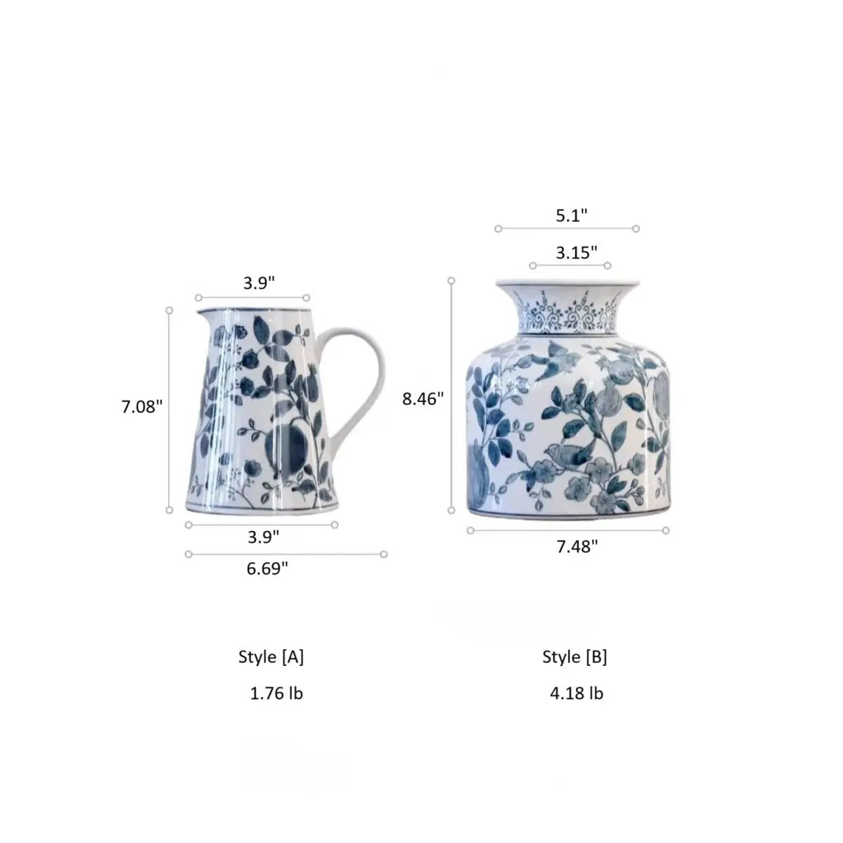 Pomegranate Hand-Painted Blue and White Porcelain Vase by RusticReach
