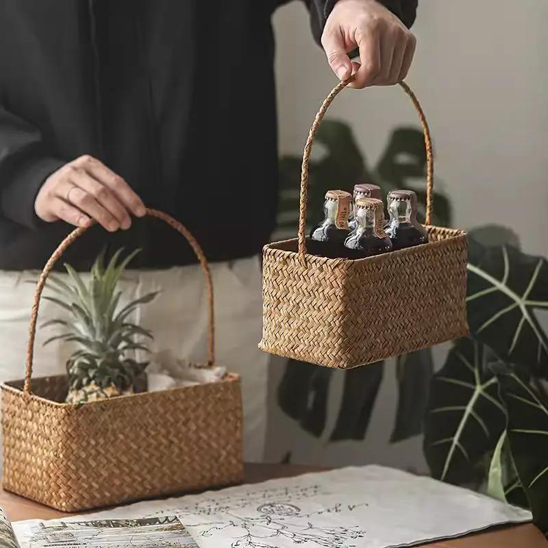 Rectangular Woven Carry Basket Organizer by RusticReach