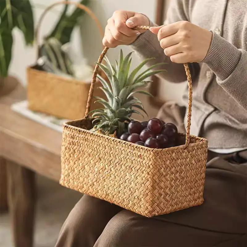 Rectangular Woven Carry Basket Organizer by RusticReach