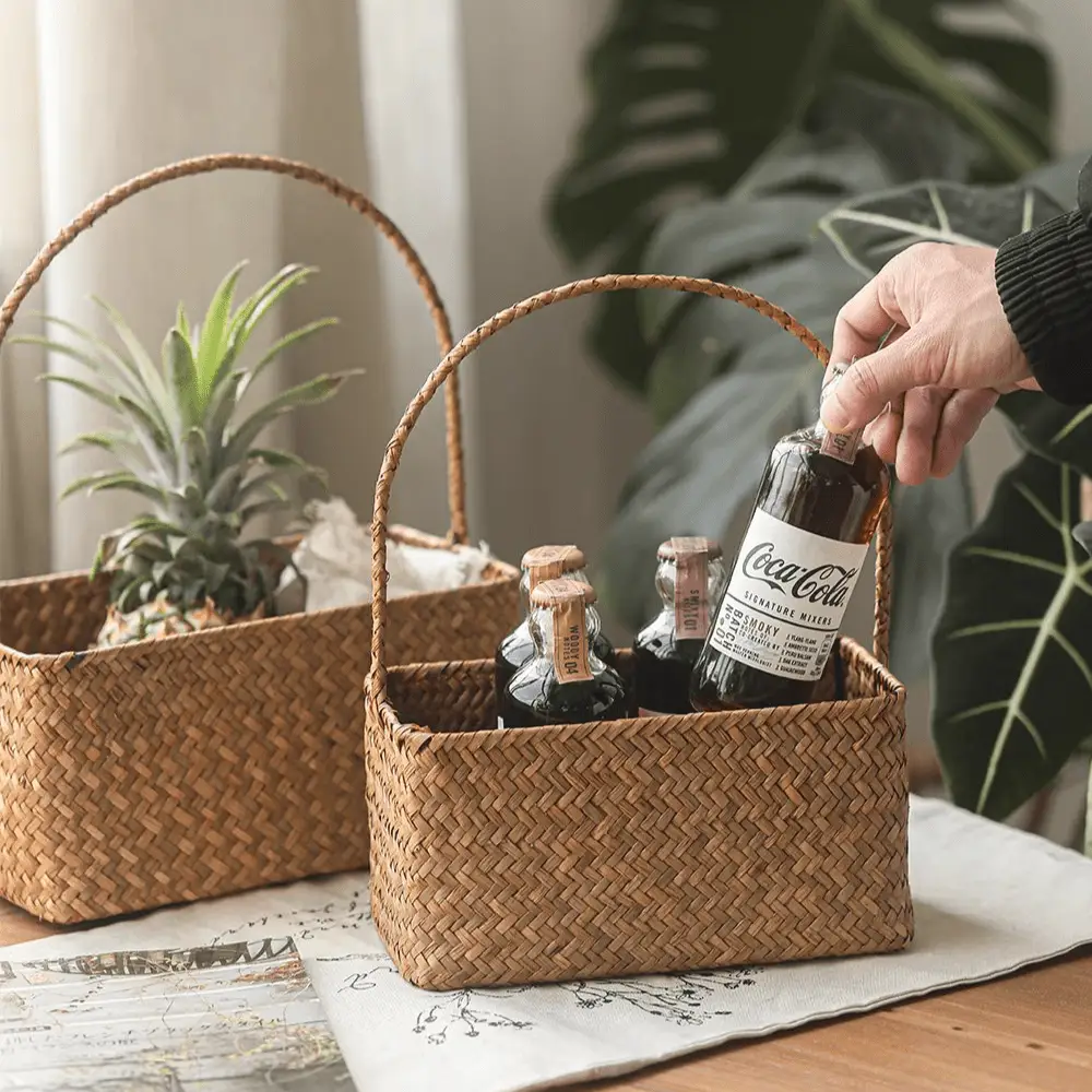 Rectangular Woven Carry Basket Organizer by RusticReach