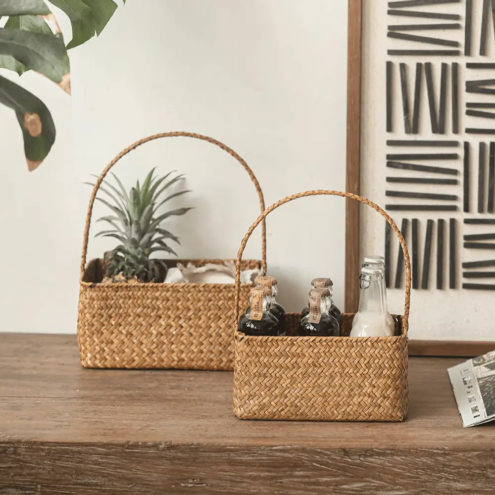 Rectangular Woven Carry Basket Organizer by RusticReach