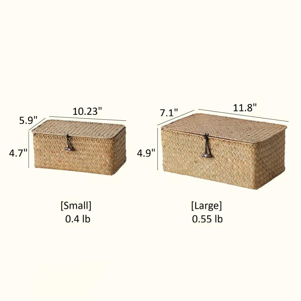 Rectangular Natural Straw Storage Basket with Lid by RusticReach