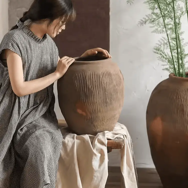 Round Earthenware Brown Pot by RusticReach