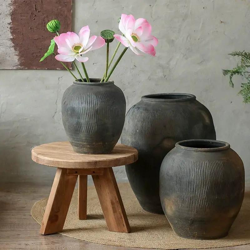Round Earthenware Gray Pot by RusticReach